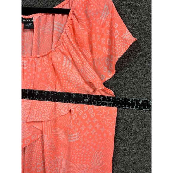 Torrid Doodle Print Georgette Ruffle Blouse Womens Size 2 (2X) Neon Coral - Picture 6 of 6
